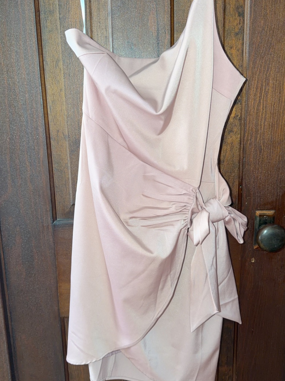 Lulu's One-Shoulder Blush Tie-Waist Dress